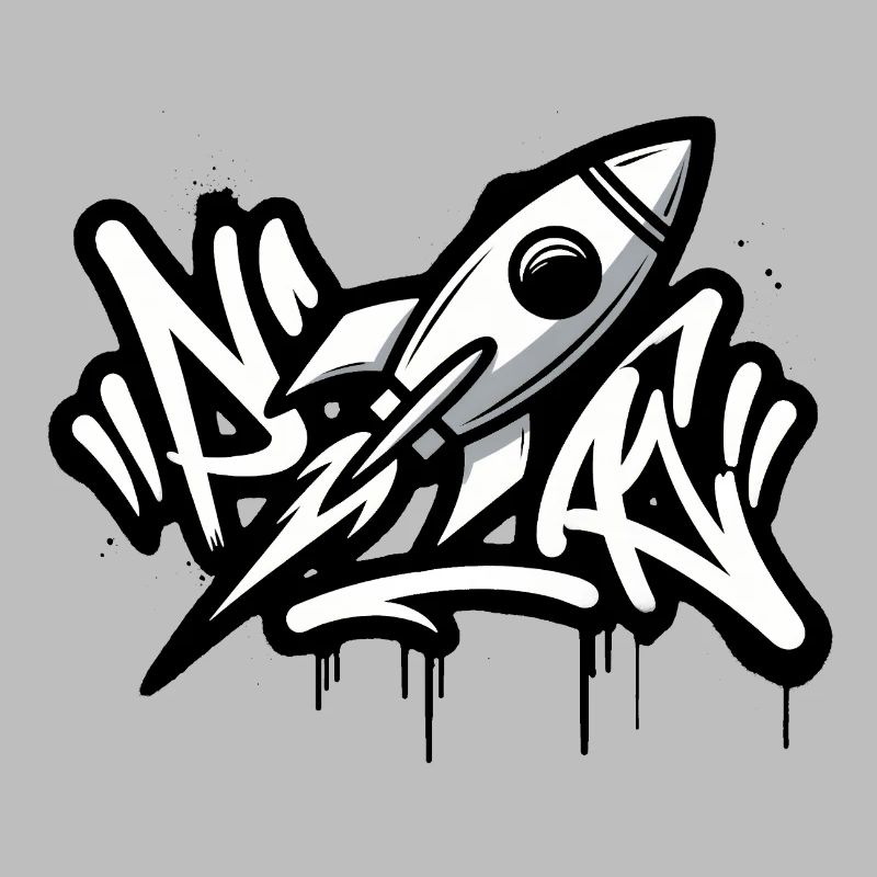 Fusée graffiti en noir et blanc