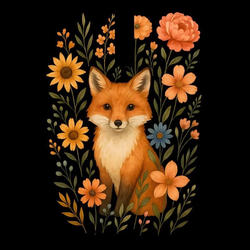 Fuchs mit Blumen Cottagecore