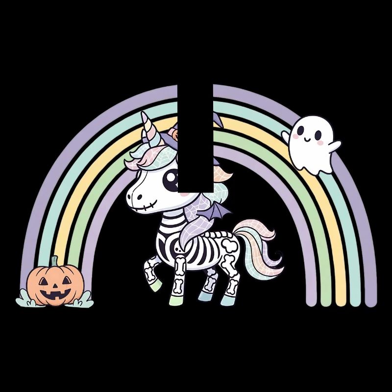 BOHO Skelett‑Einhorn mit Regenbogen – Halloween 
