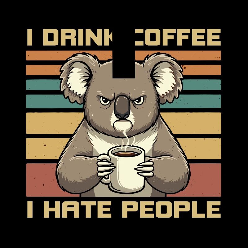 Grumpy Funny Koala Drink Coffee and Hate People