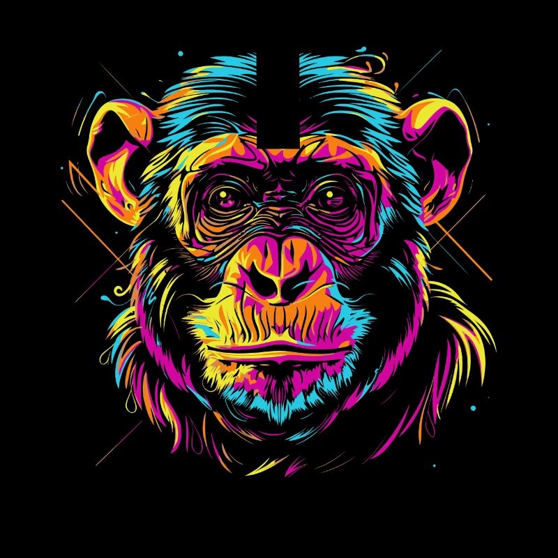 Neon Monkey Head in Pop Art Style
