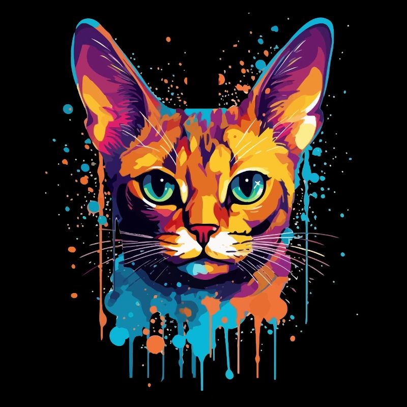 Splash Art coloré Visage de chat abyssin