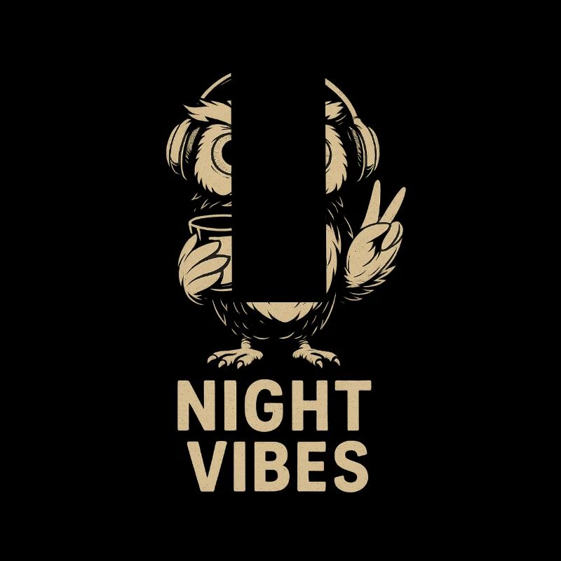 Nachtstimmung Eule mit Kopfhörern