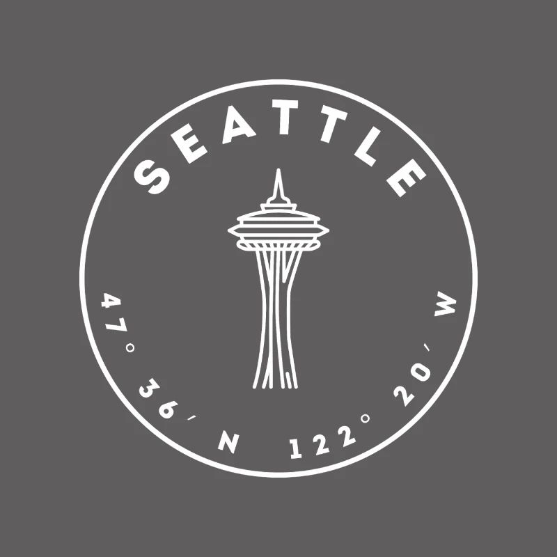 Seattle mit Space Needle und Koordinaten