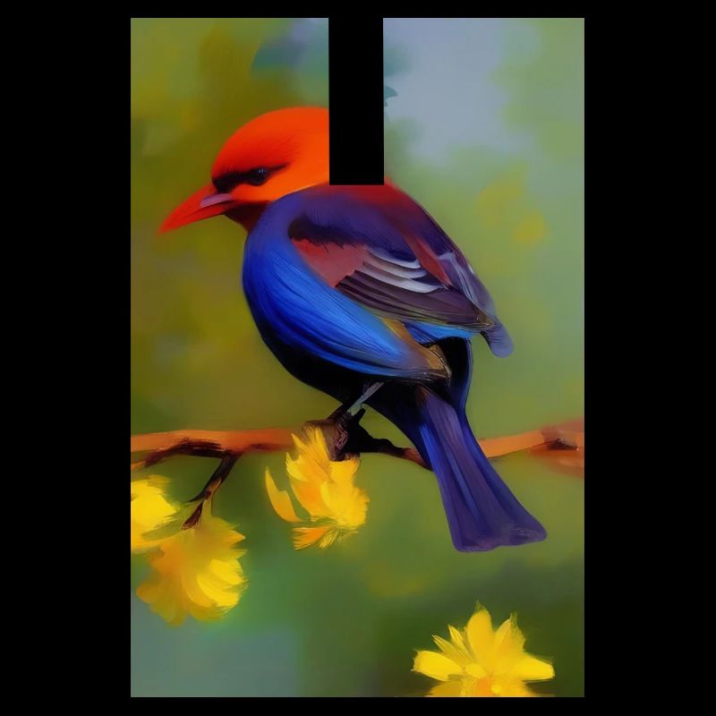 Oiseau sur branche avec fleurs