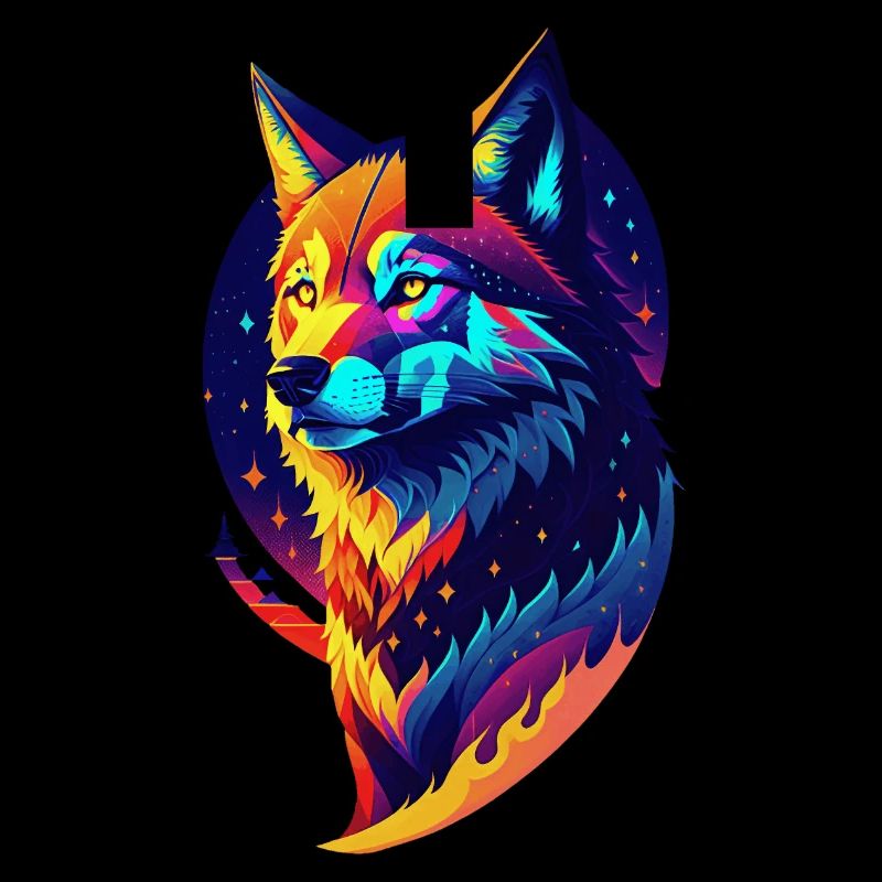 Loup dans la nuit - Décor Multicolore