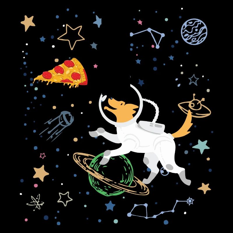 Astronaute de dessin animé avec l’espace et la pizza