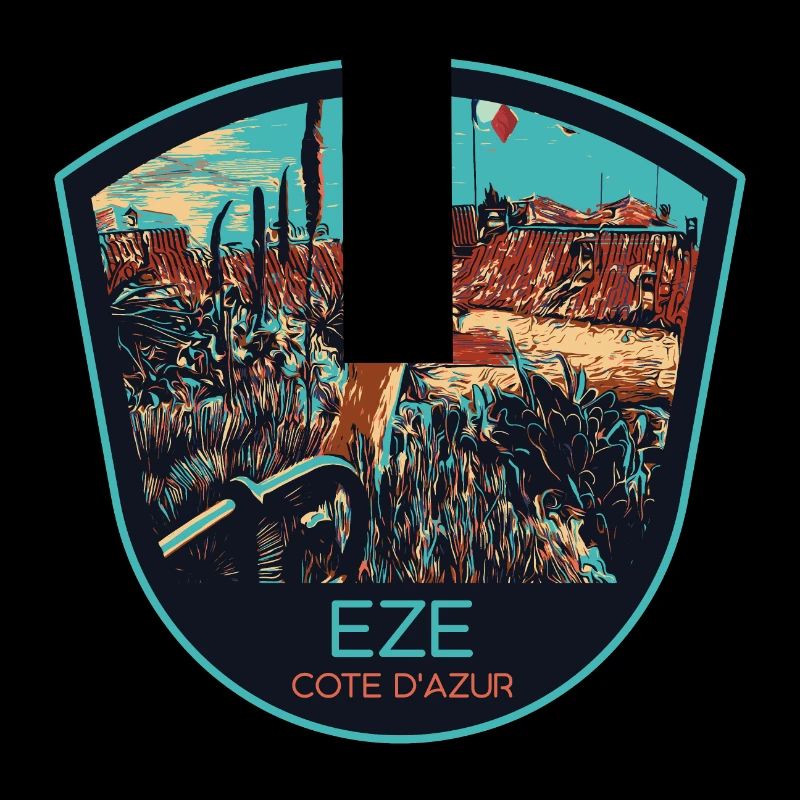 Originalillustration Dorf Èze, Côte d'Azur