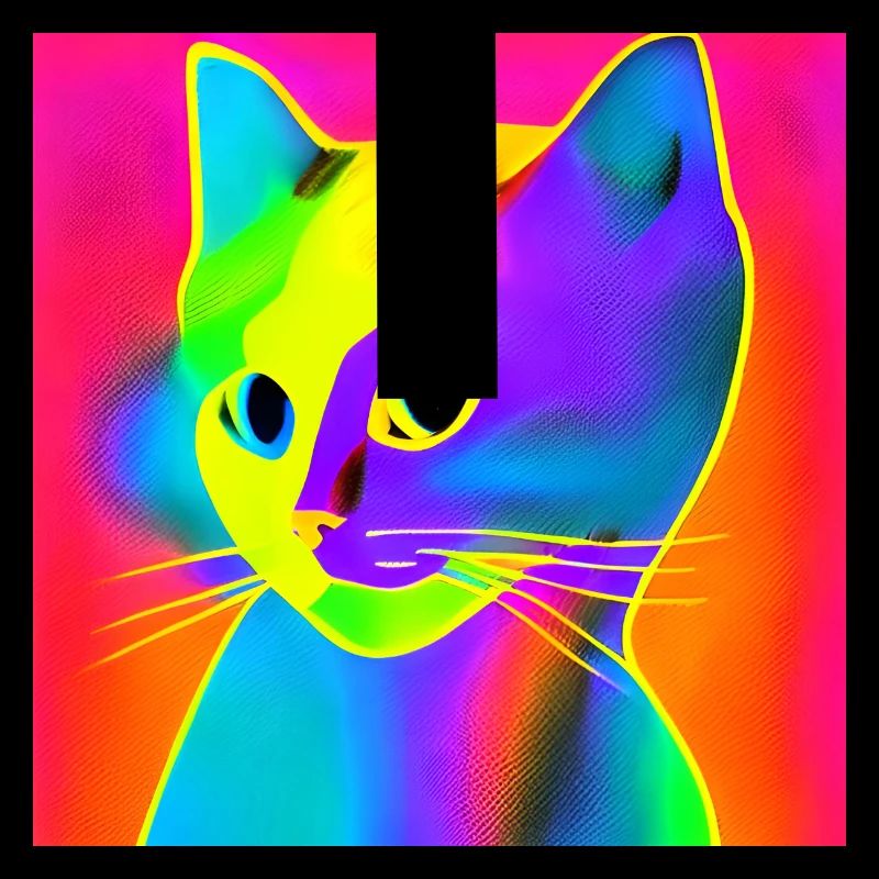 Coloured cat head with neon effect