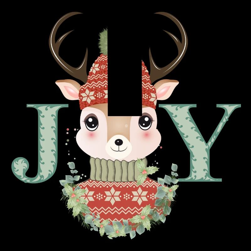cerf mignon avec pull et bonnet pompon Joy