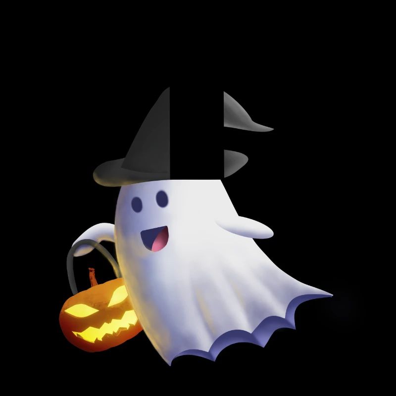 Ghost with Witch Hat and Jack-o'-Lantern
