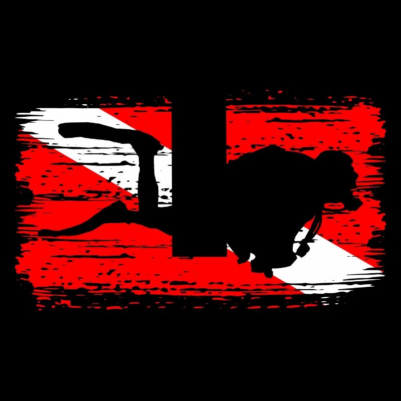 Silhouette de plongée sur drapeau rouge