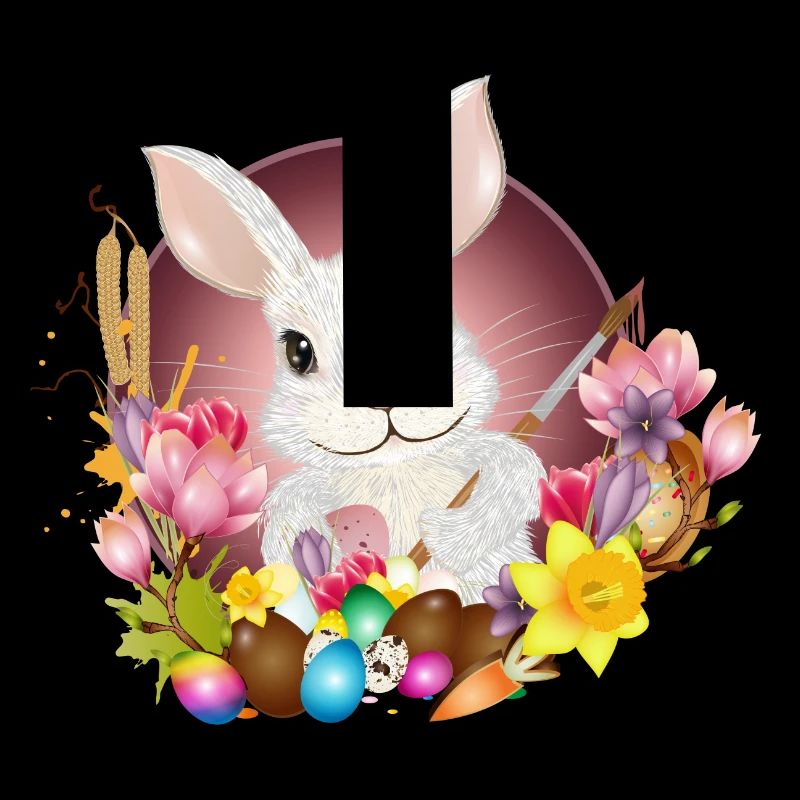 Lapin blanc avec des œufs de Pâques comme lapin de Pâques