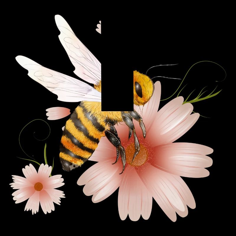 Flying bee with flowers hand drawn