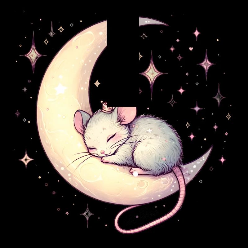 peacefully sleeping mouse, on a crescent moon