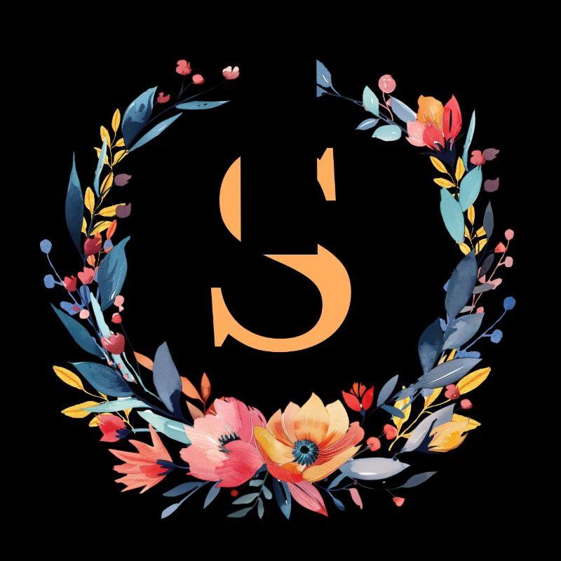 S monogramme, Couronne de fleurs, Personnalisable