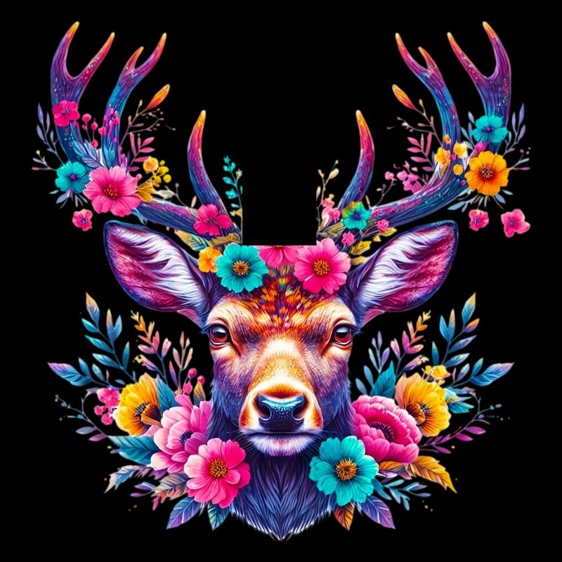 Cerf décoré de fleurs