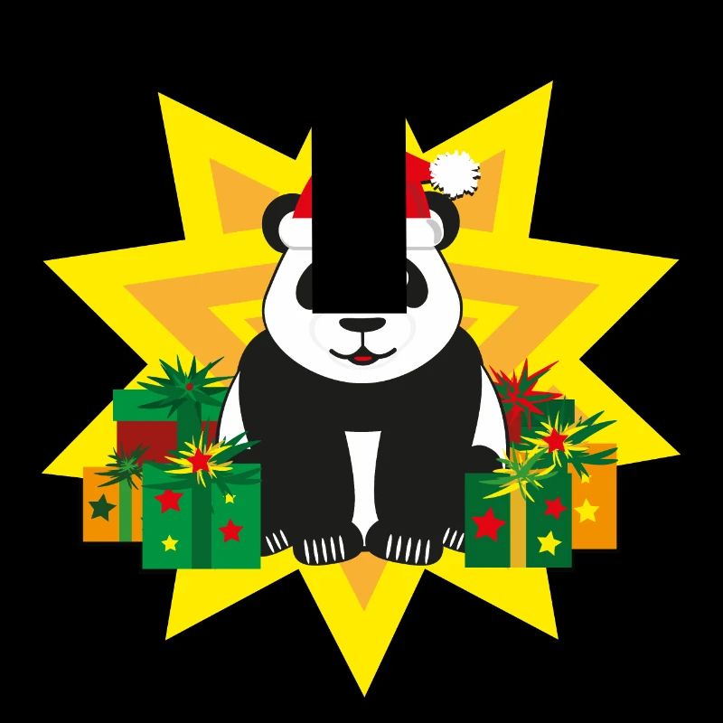 Panda mit Weihnachtsmütze und Stern.
