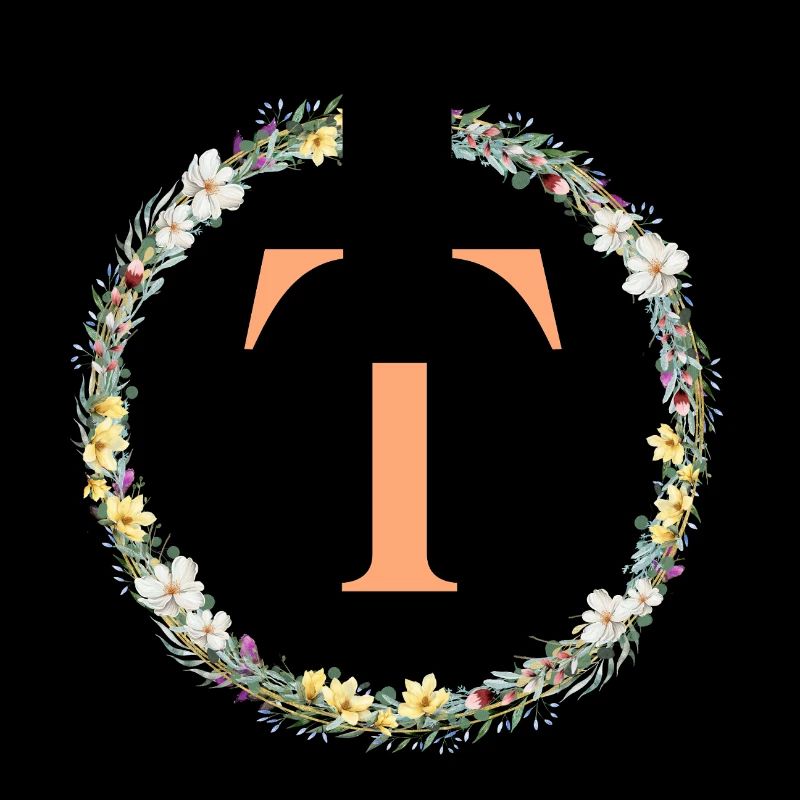 T Monogram, Flower Wreath, Personalizable