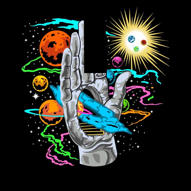 Kosmische Hand mit Planetenbahnen