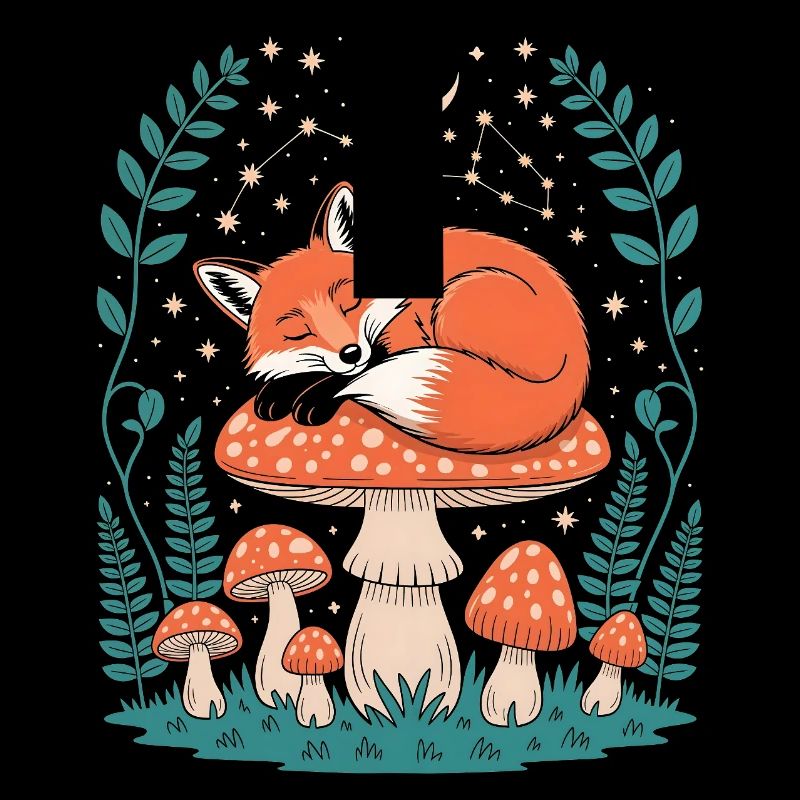 Whimsical Fox Sleeping on Mushroom