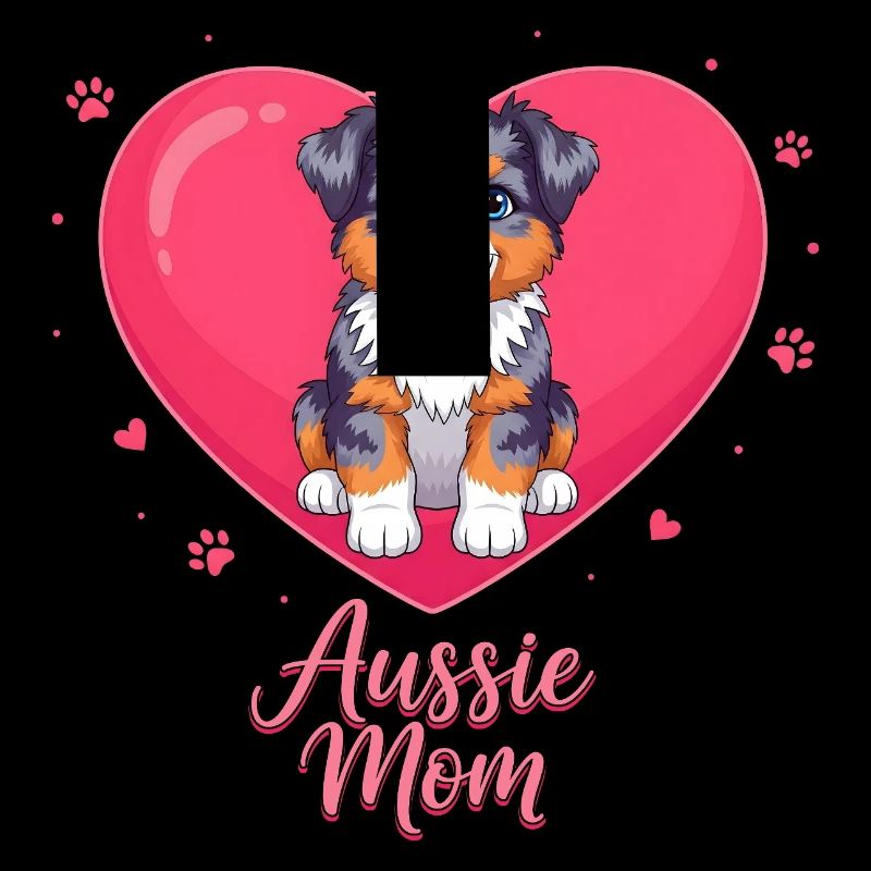 Aussie Mom Herz Motiv mit süßem Welpen