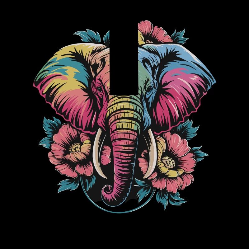  Bunter Elefant mit Blumen Boho Tierliebe Ethno