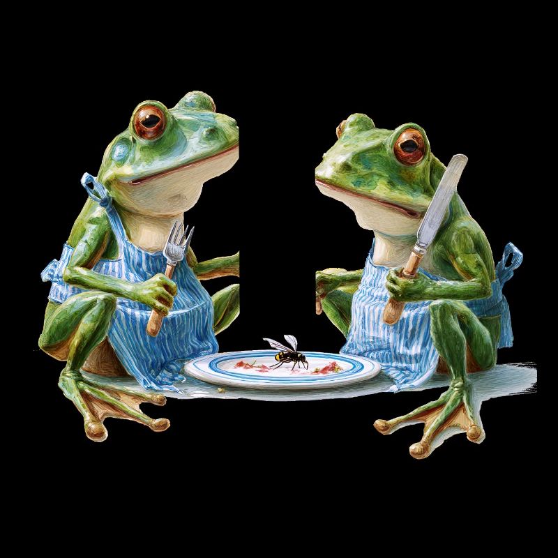 Zwei Froschköche beim Abendessen