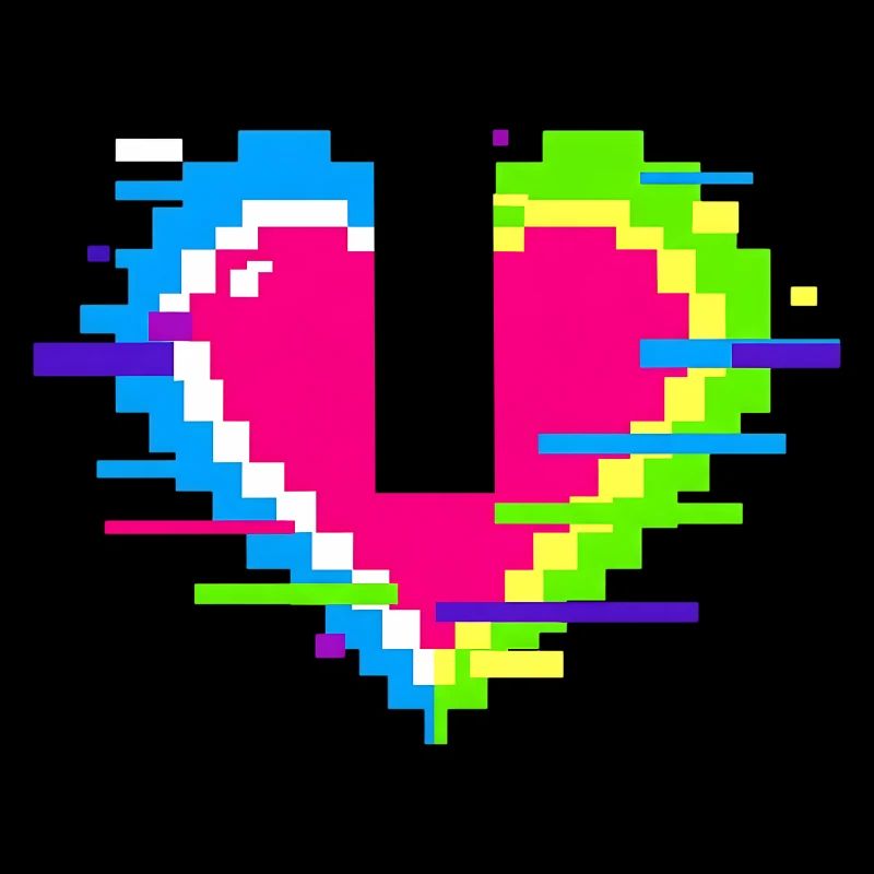 Pixelherz Neon Glitch Regenbogen