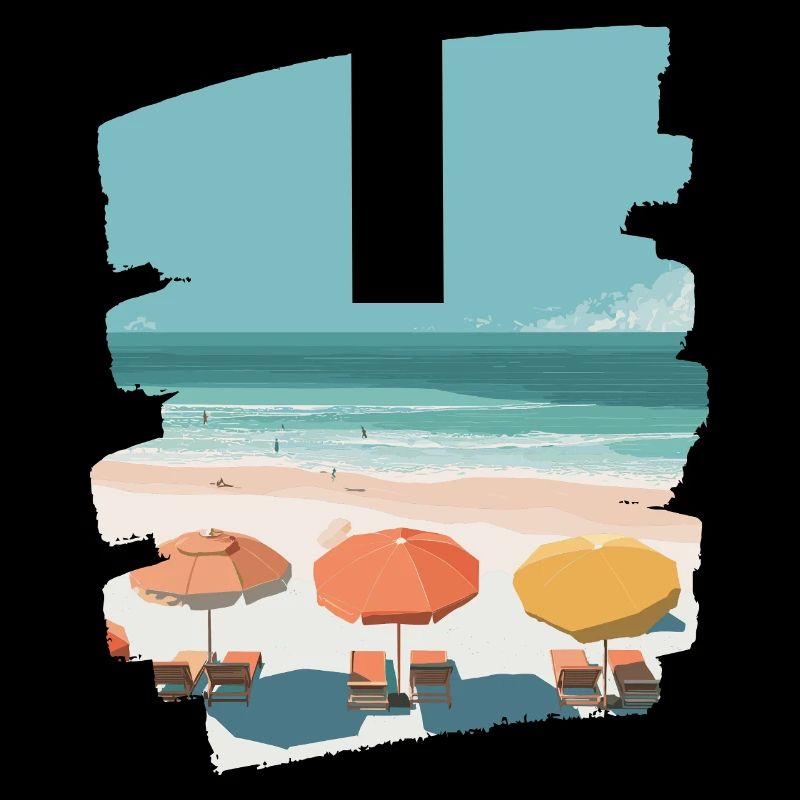 Plage colorée avec parasols