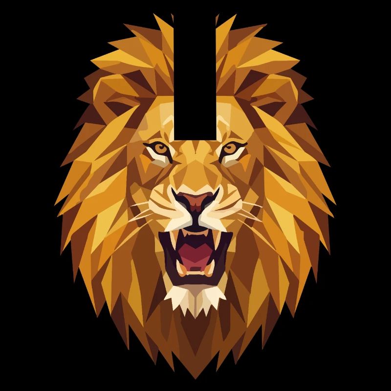 Geometric Roaring Lion Head Low Poly Art