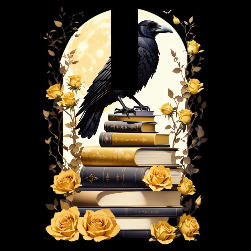 Bücherstapel mit Rabe