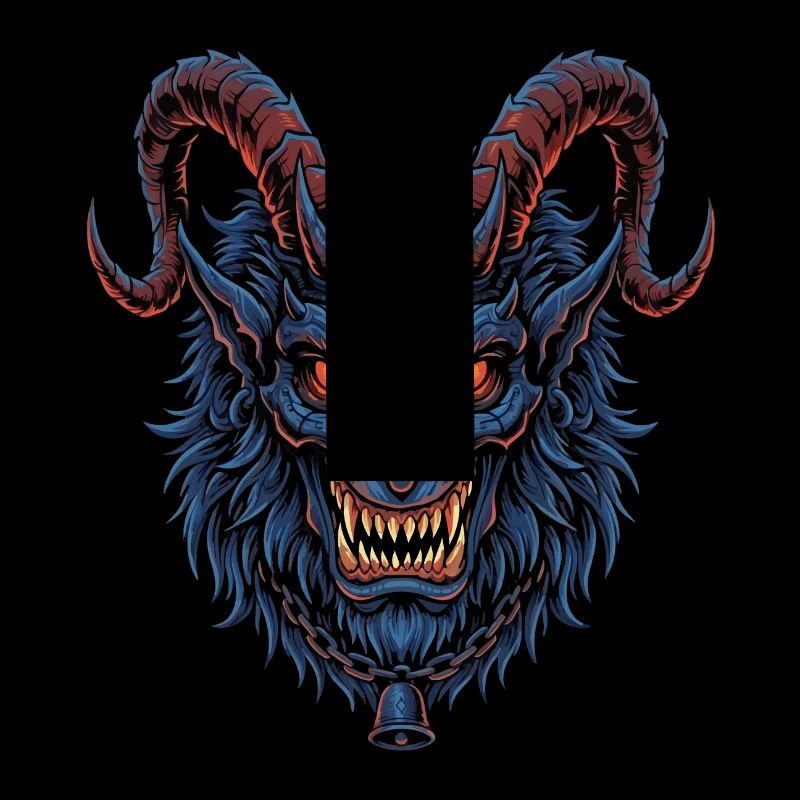 Tête de démon bleue avec des cornes