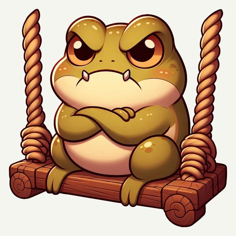 Grumpy frog toad swinging annoyed angry