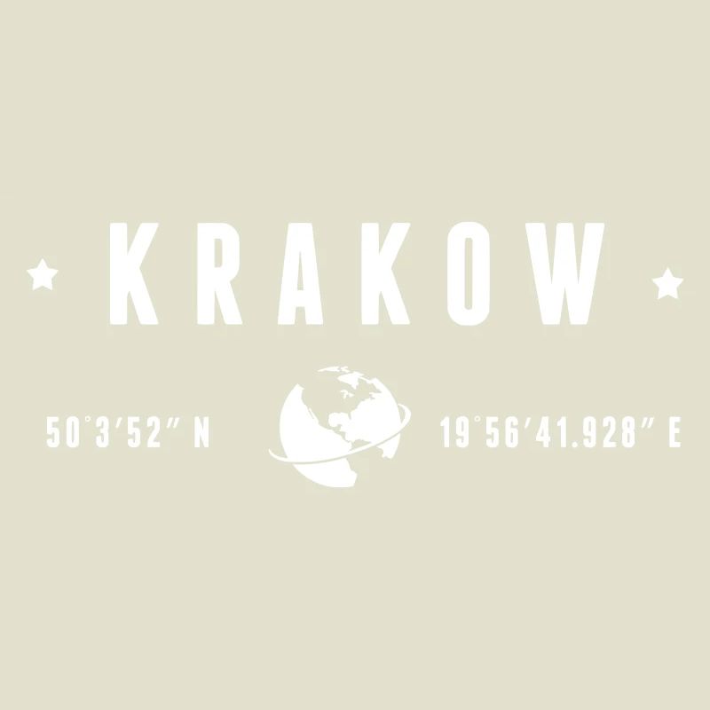 Krakow Coordonnées GPS Globe Typographie Blanc