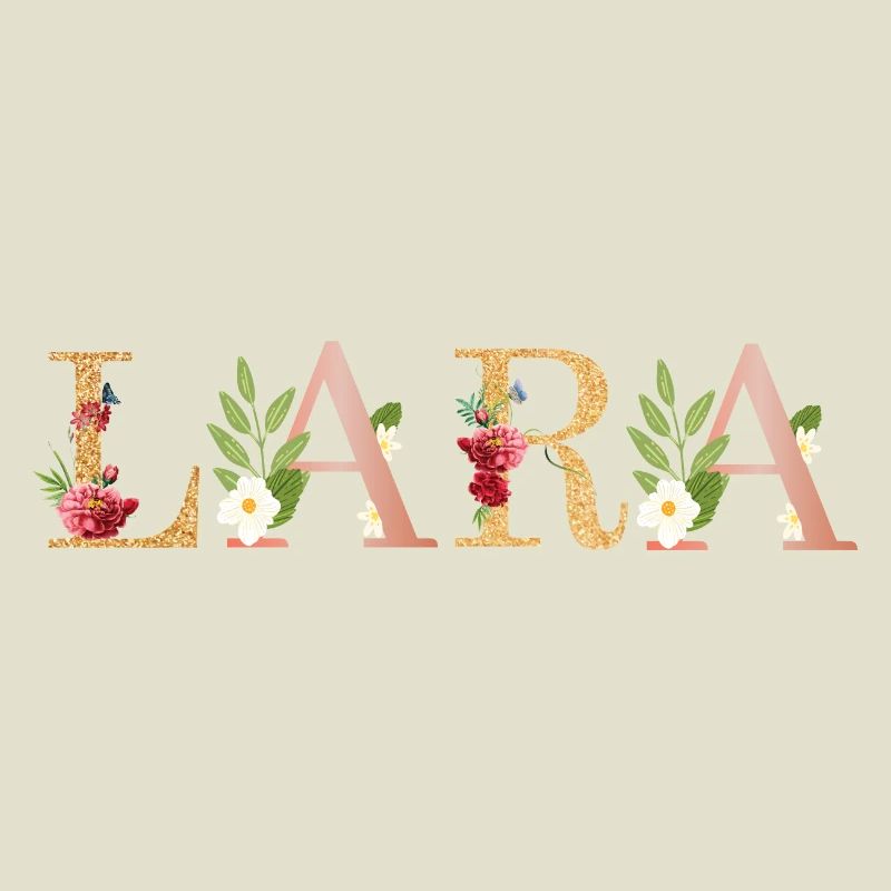 Art du nom LARA avec des fleurs brodées