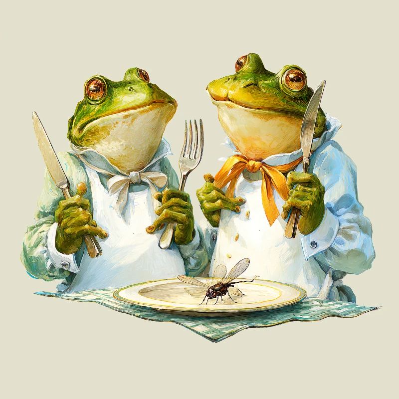 Frog cooks at the table