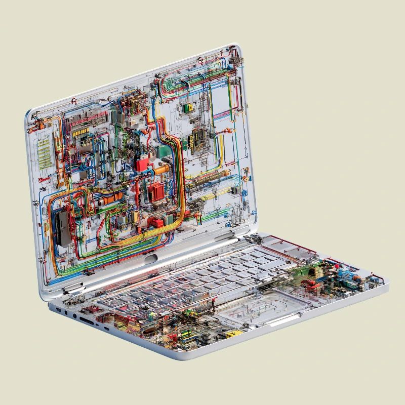 Transparent CAD circuit art on laptops