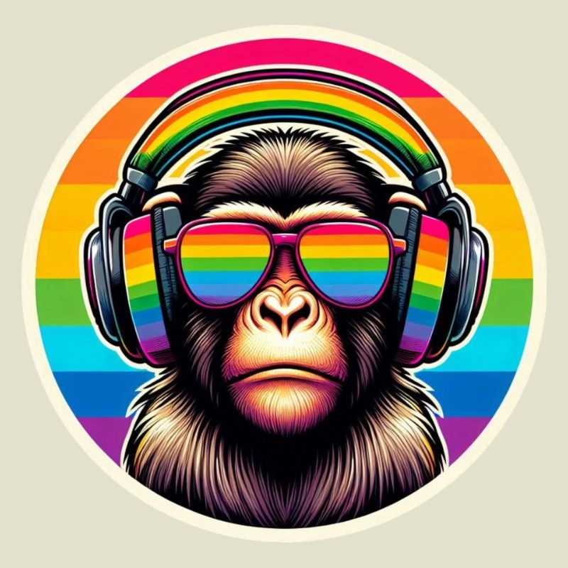 Affe Kopfhörer Brille Regenbogen bunt