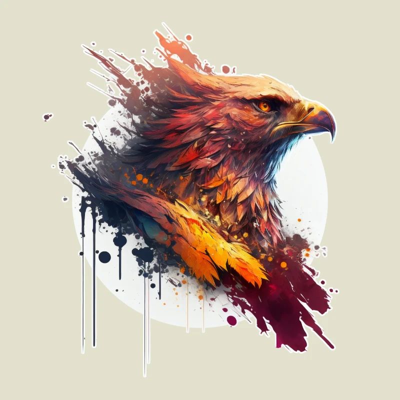 Red eagle with yellow eyes and white circle