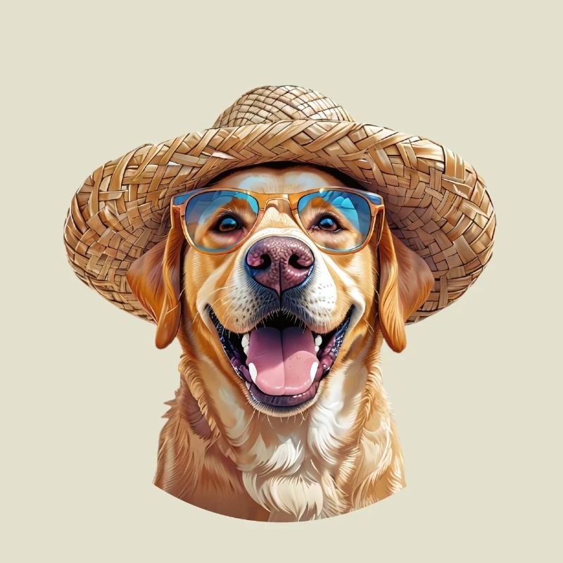 Labrador mit Strohhut & Sonnenbrille