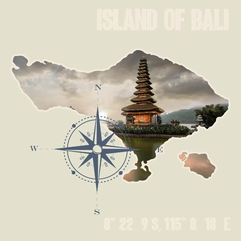 Bali Insel Umriss mit Tempel und Kompass