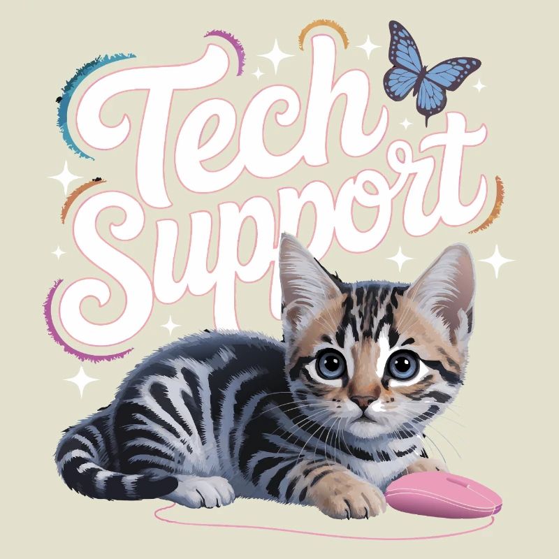Support technique amusant, chat mignon, informatique ironique