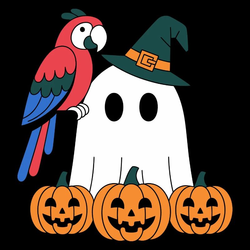 Pumpkin Ghost and Parrot Halloween