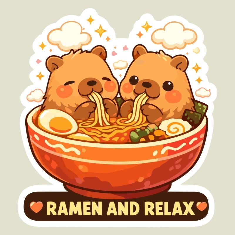 Capybara Ramen & Relax Sticker