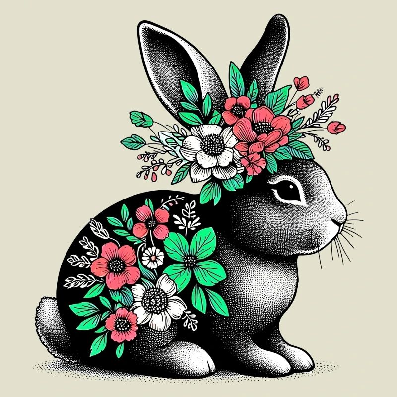 Lapin aux fleurs