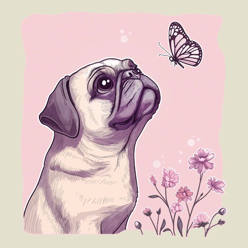 Pug with butterfly