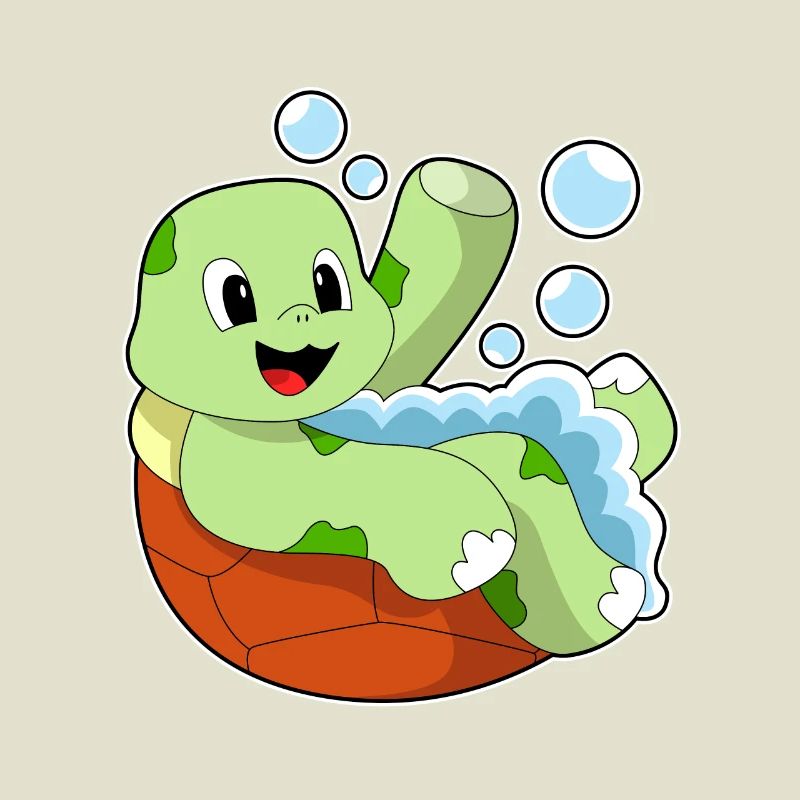 Baignade de tortue avec de la mousse