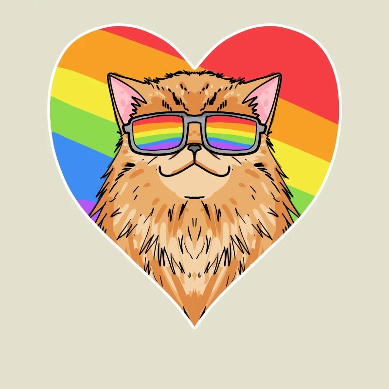 Regenbogen - Katze Perserkatze mit Brille und Herz