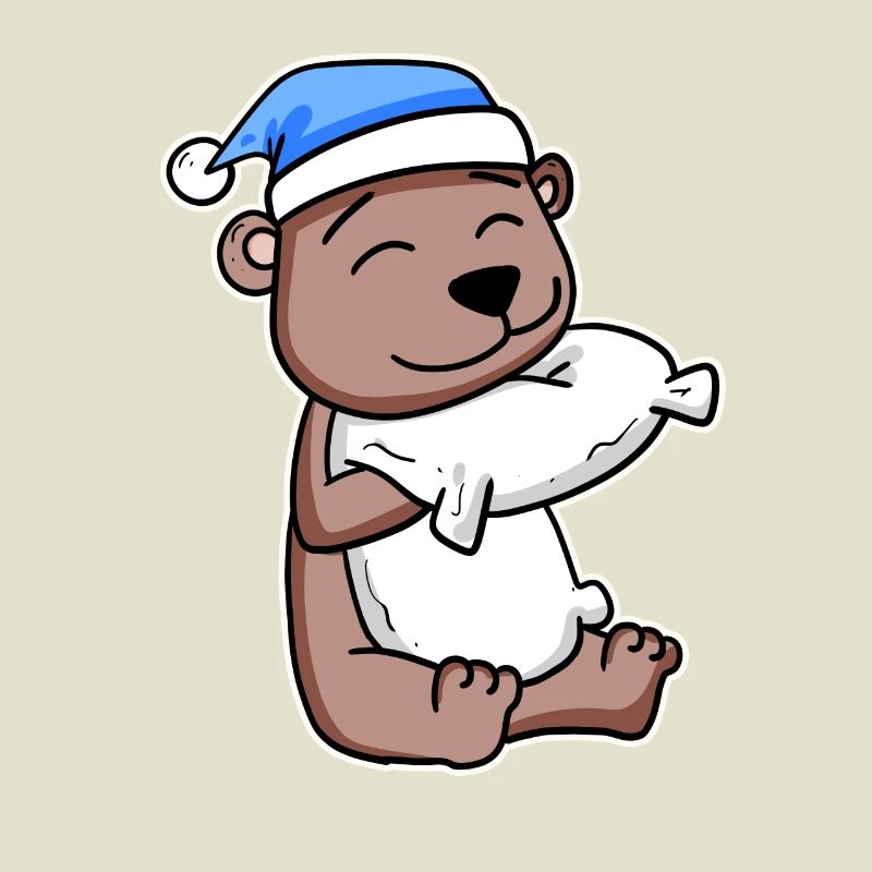 Bear with pillow and sleeping cap